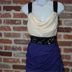 Purple/blue and white party dress. NWT Bebe